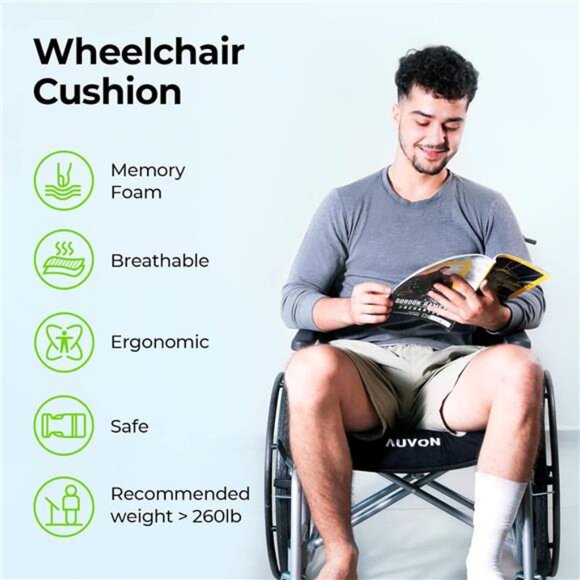 Wheelchair Cushion Memory Foam Seat Pad Tailbone Coccyx Back Pain Relief 20x16x4 - Picture 6 of 7